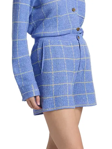 Guest in Residence Women's Windowpane Check Cashmere-Linen Shorts - Delft Blue Butter | Thumbnail 4 Guest in Residence Women's Windowpane Check Cashmere-Linen Shorts - Delft Blue Butter | Thumbnail 4