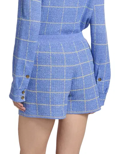 Guest in Residence Women's Windowpane Check Cashmere-Linen Shorts - Delft Blue Butter | Thumbnail 5 Guest in Residence Women's Windowpane Check Cashmere-Linen Shorts - Delft Blue Butter | Thumbnail 5