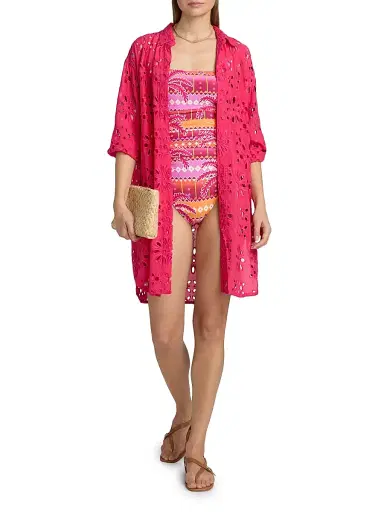 Johnny Was Women's Eyelet Button-Front Shirtdress - Raspberry | Thumbnail 2
