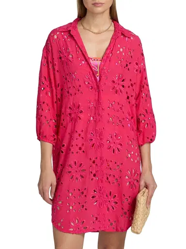 Johnny Was Women's Eyelet Button-Front Shirtdress - Raspberry | Thumbnail 3