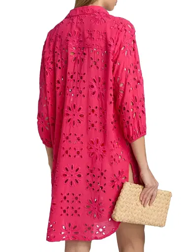 Johnny Was Women's Eyelet Button-Front Shirtdress - Raspberry | Thumbnail 4