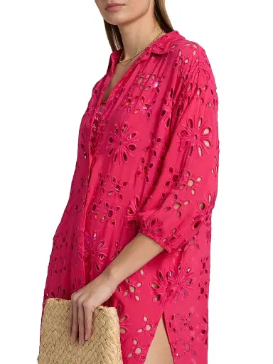 Johnny Was Women's Eyelet Button-Front Shirtdress - Raspberry | Thumbnail 5