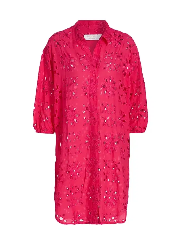 Johnny Was Women's Eyelet Button-Front Shirtdress - Raspberry