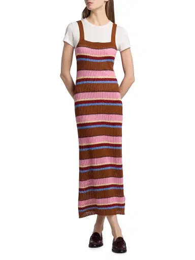 Guest In Residence Women's Palazzo Striped Silk-Linen Midi Dress - Burnt Sienna Combo - Size XL | Thumbnail 2