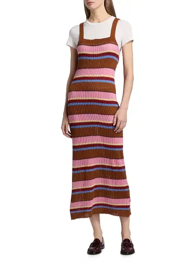 Guest In Residence Women's Palazzo Striped Silk-Linen Midi Dress - Burnt Sienna Combo - Size XL | Thumbnail 3