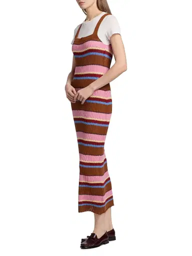 Guest In Residence Women's Palazzo Striped Silk-Linen Midi Dress - Burnt Sienna Combo - Size XL | Thumbnail 4