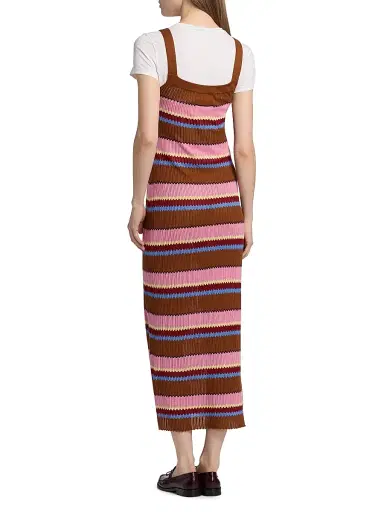 Guest In Residence Women's Palazzo Striped Silk-Linen Midi Dress - Burnt Sienna Combo - Size XL | Thumbnail 5