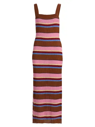 Guest In Residence Women's Palazzo Striped Silk-Linen Midi Dress - Burnt Sienna Combo - Size XL | Thumbnail 1