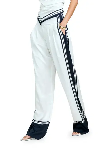 SEROYA Women's Marlowe Satin Straight-Leg Pants - Navy Tile Print - Size XL | Thumbnail 4 SEROYA Women's Marlowe Satin Straight-Leg Pants - Navy Tile Print - Size XL | Thumbnail 4