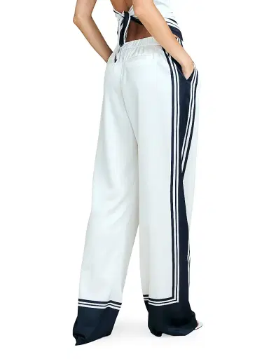 SEROYA Women's Marlowe Satin Straight-Leg Pants - Navy Tile Print - Size XL | Thumbnail 5 SEROYA Women's Marlowe Satin Straight-Leg Pants - Navy Tile Print - Size XL | Thumbnail 5