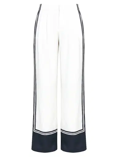 SEROYA Women's Marlowe Satin Straight-Leg Pants - Navy Tile Print - Size XL | Thumbnail 1 SEROYA Women's Marlowe Satin Straight-Leg Pants - Navy Tile Print - Size XL | Thumbnail 1
