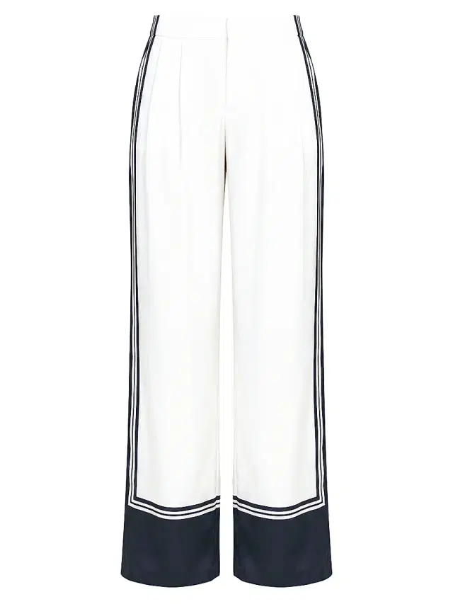SEROYA Women's Marlowe Satin Straight-Leg Pants - Navy Tile Print