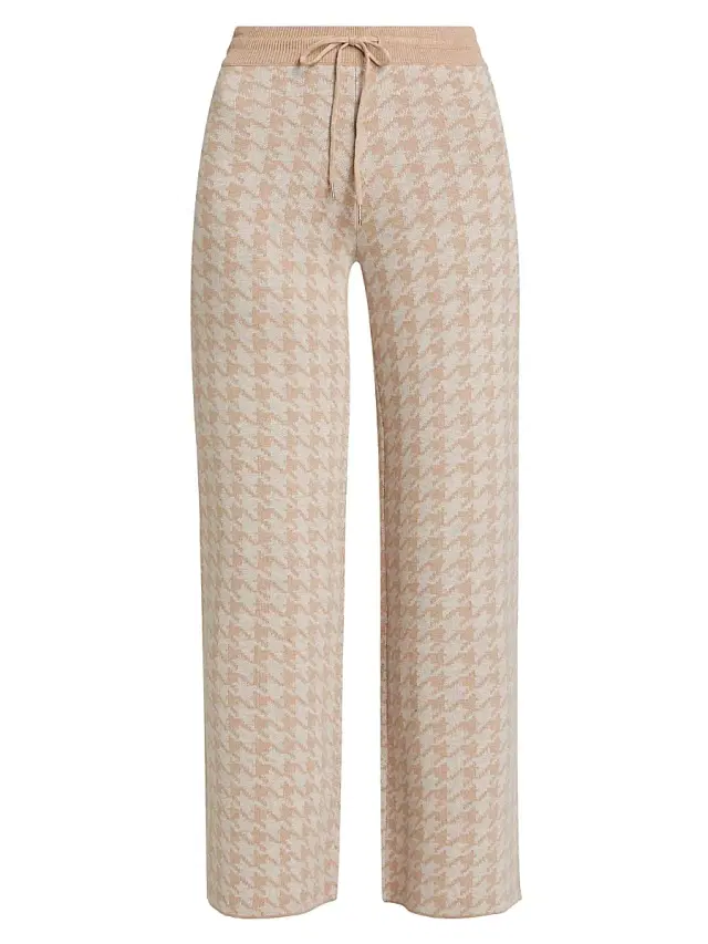 Stellae Dux Women's Houndstooth High-Rise Straight-Leg Pants - Toast Heather Camel
