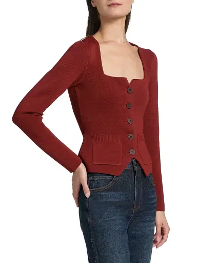 Staud Women's Rachela Knit Button-Front Top - Sangria | Thumbnail 4 Staud Women's Rachela Knit Button-Front Top - Sangria | Thumbnail 4