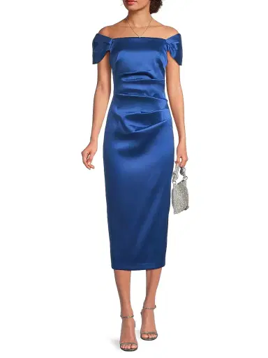 Aidan Mattox Women's Stretch Mikado Off-the-Shoulder Midi-Dress | Thumbnail 2