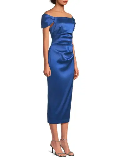 Aidan Mattox Women's Stretch Mikado Off-the-Shoulder Midi-Dress | Thumbnail 4