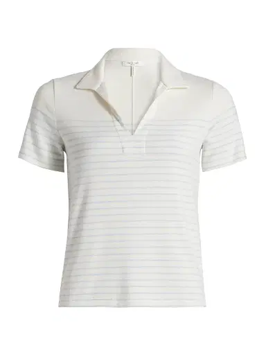 rag & bone Women's The Knit Stripe Polo Shirt - Pale | Thumbnail 1 rag & bone Women's The Knit Stripe Polo Shirt - Pale | Thumbnail 1