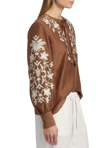 Kobi Halperin Women's Franki Floral-Embroidered Taffeta Blouse - Cacao - Size XL | Thumbnail 4