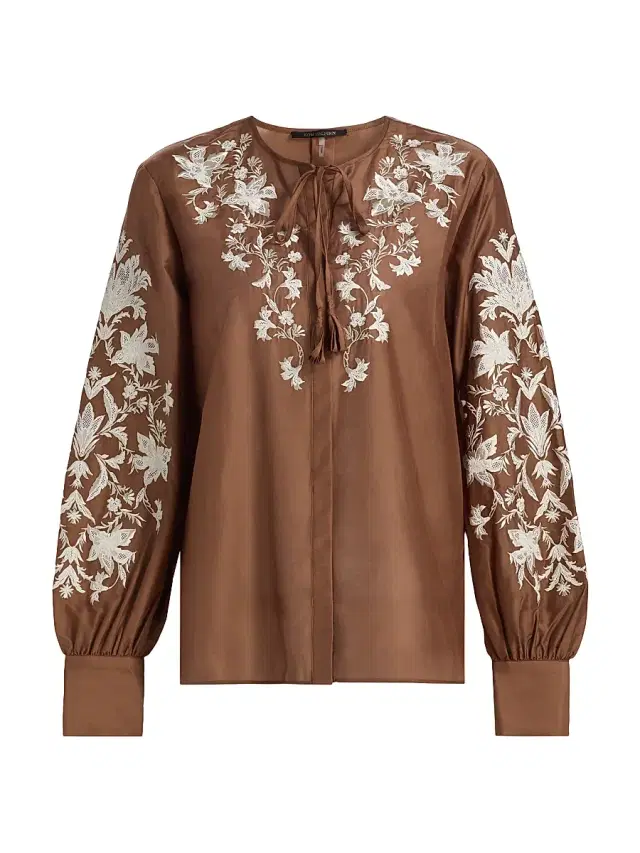Kobi Halperin Women's Franki Floral-Embroidered Taffeta Blouse - Cacao