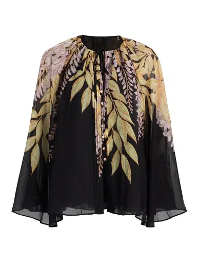 Kobi Halperin Women's Cara Leaves Blouse - Black Pink - Size Large | Thumbnail 1 Kobi Halperin Women's Cara Leaves Blouse - Black Pink - Size Large | Thumbnail 1