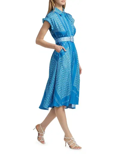 Toccin Women's Serena Floral Belted Shirtdress - Azure Scarf Print | Thumbnail 2 Toccin Women's Serena Floral Belted Shirtdress - Azure Scarf Print | Thumbnail 2