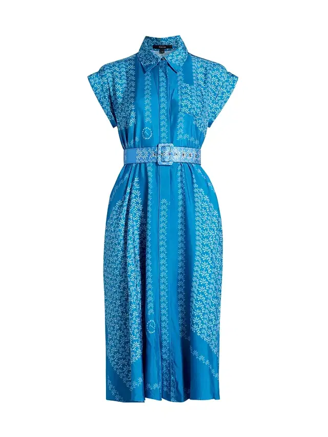 Toccin Women's Serena Floral Belted Shirtdress - Azure Scarf Print