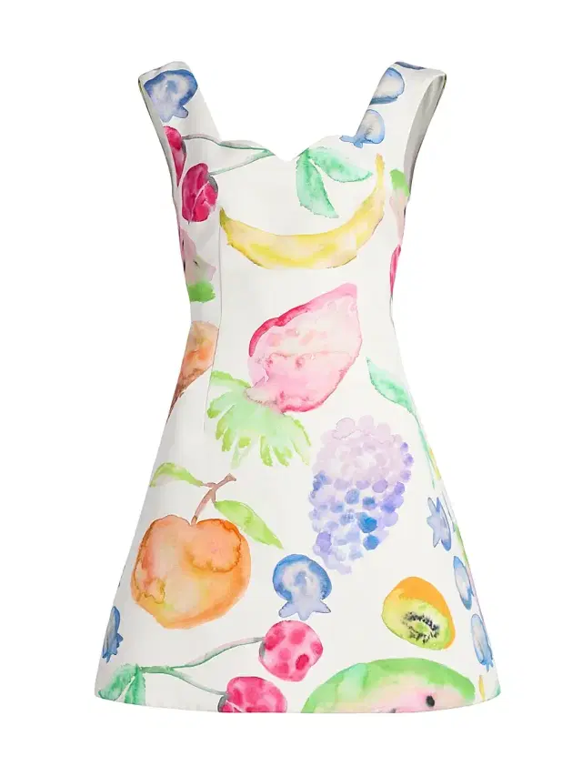 Rosie Assoulin Women's Halo Fruit Cotton-Blend A-Line Minidress - Rainbow