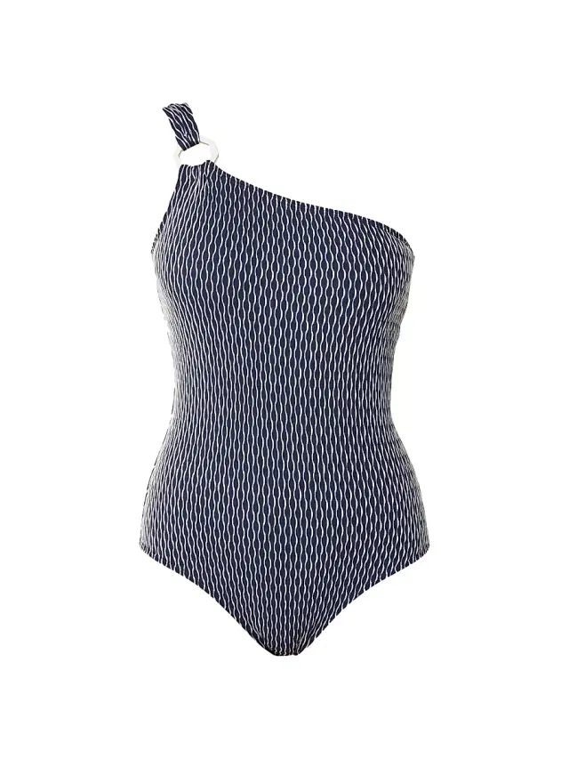 Shoshanna Women's Ring-Embellished One-Shoulder One-Piece Swimsuit - Navy White