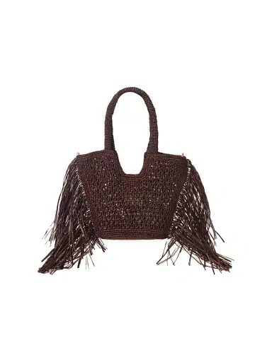 BTB Los Angeles Women's Hunter Mini Fringed Raffia Tote Bag - Chocolate | Thumbnail 1