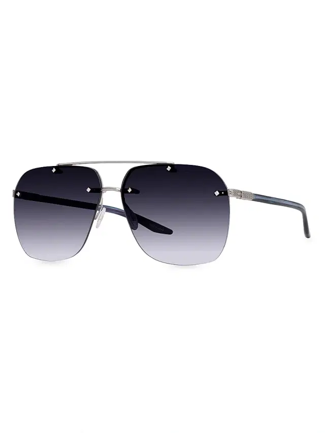 Barton Perreira Men's Daniel 64MM Navigator Sunglasses - Silver Graphite Blue Gradient