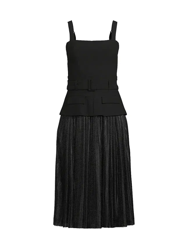 Black Halo Women's Noemia Stretch-Crepe Belted Midi-Dress - Raven Black Streaks