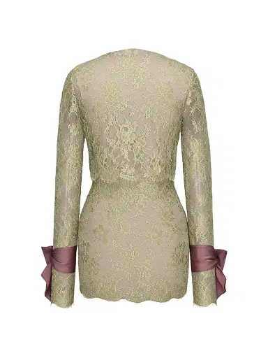 Saint Laurent Women's Lavallia Re-Cuff Mini Dress in Lace - Menthe | Thumbnail 2