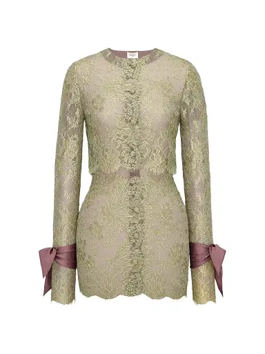 Saint Laurent Women's Lavallia Re-Cuff Mini Dress in Lace - Menthe | Thumbnail 1