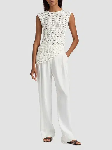Loulou de Saison Women's Saez Crochet Asymmetric Sleeveless Top - | Thumbnail 2