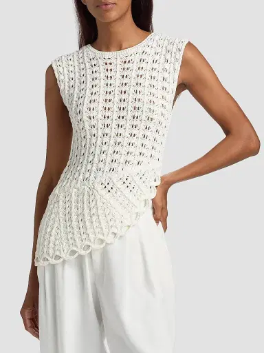 Loulou de Saison Women's Saez Crochet Asymmetric Sleeveless Top - | Thumbnail 3