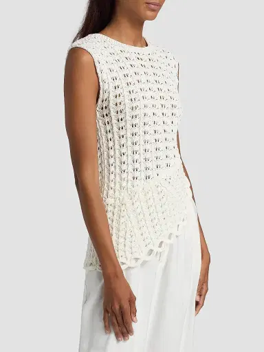 Loulou de Saison Women's Saez Crochet Asymmetric Sleeveless Top - | Thumbnail 4