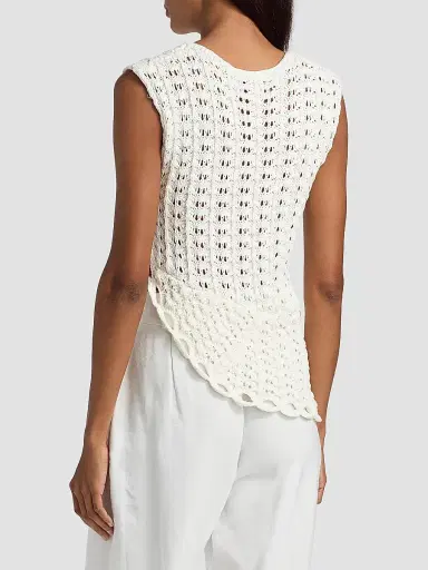 Loulou de Saison Women's Saez Crochet Asymmetric Sleeveless Top - | Thumbnail 5
