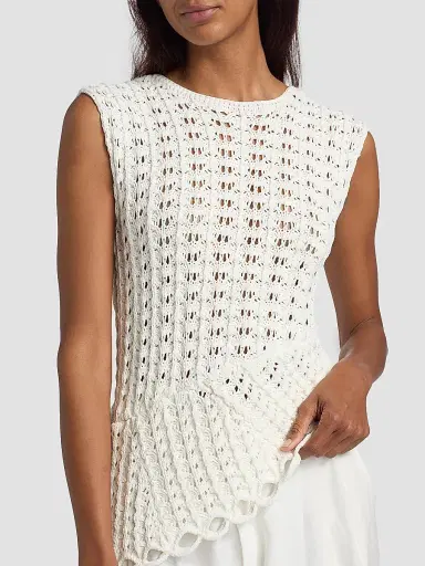 Loulou de Saison Women's Saez Crochet Asymmetric Sleeveless Top - | Thumbnail 6