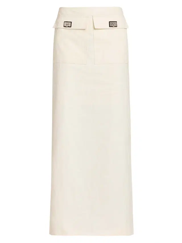 FERRAGAMO Women's Linen Maxi Skirt - Mascarpone Off White