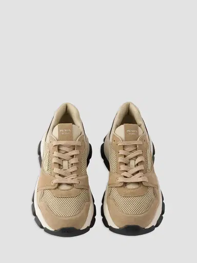 Prada Women's Mesh Fabric and Suede Sneakers - Beige Khaki - Size 11.5 | Thumbnail 2