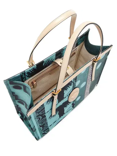 Versace Women's Large Palm-Print Medusa Logo Tote Bag - Light Teal Dove Grey Gold | Thumbnail 3 Versace Women's Large Palm-Print Medusa Logo Tote Bag - Light Teal Dove Grey Gold | Thumbnail 3