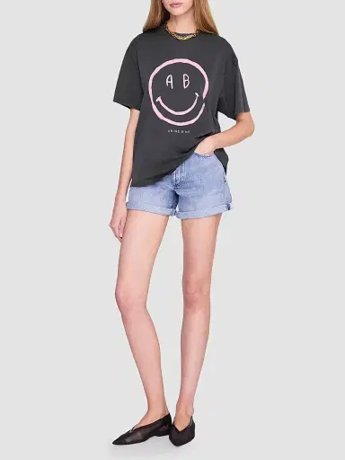 Anine Bing Women's Cade Cotton Smiley Print T-Shirt - Grey - Size XS | Thumbnail 2