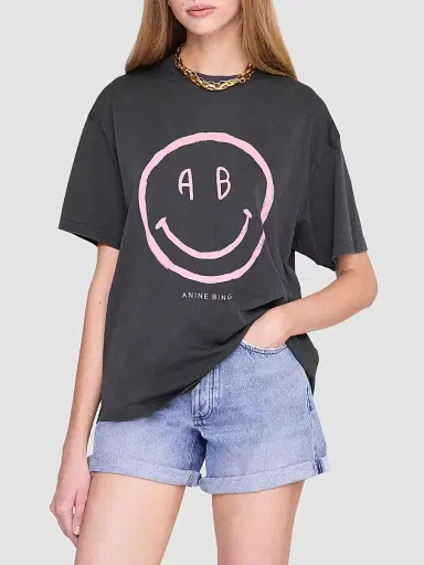 Anine Bing Women's Cade Cotton Smiley Print T-Shirt - Grey - Size XS | Thumbnail 4