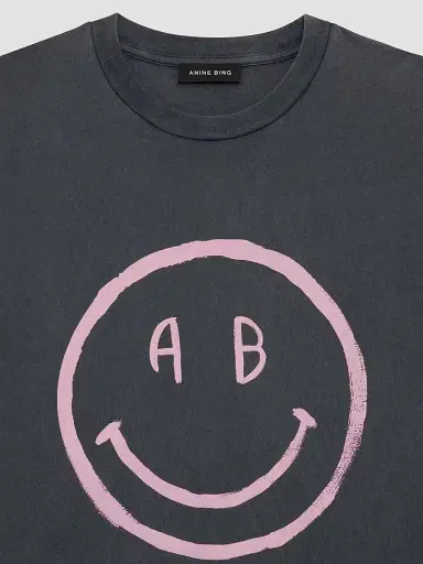 Anine Bing Women's Cade Cotton Smiley Print T-Shirt - Grey - Size XS | Thumbnail 5