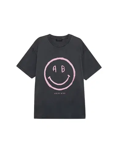 Anine Bing Women's Cade Cotton Smiley Print T-Shirt - Grey - Size XS | Thumbnail 1