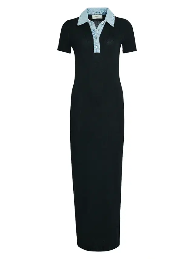 SEROYA Women's Reye Knitted Maxi Polo Dress - Black Coastline