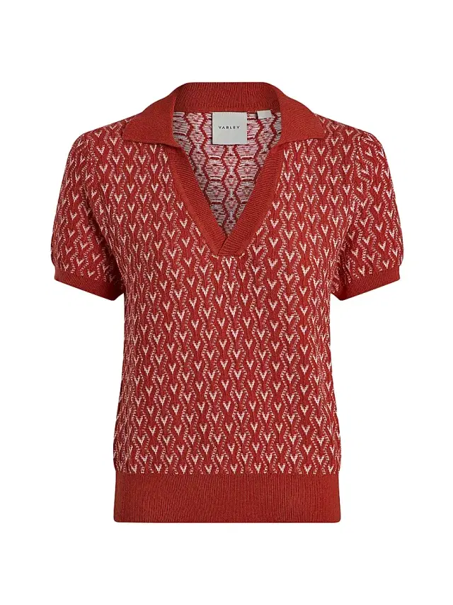Varley Women's Ezrella Geometric Cotton-Blend Polo Shirt - Baked Apple