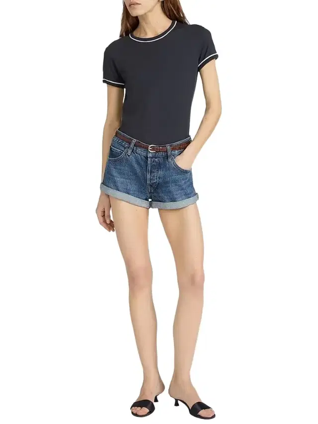 FRAME Women's The Ringer Contrast-Trim Cotton T-Shirt - Navy Multi