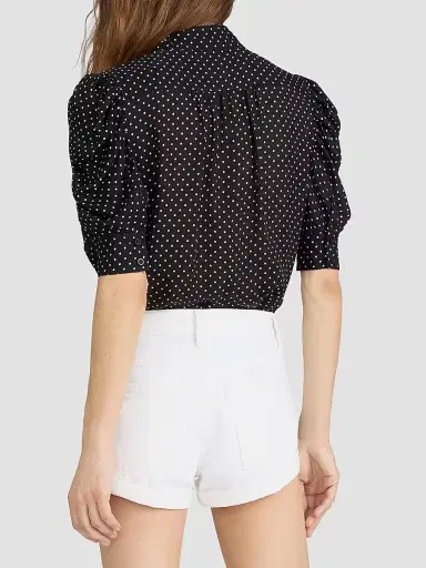 FRAME Women's The Gillian Pin Dot Silk Blouse - Black Multi | Thumbnail 2