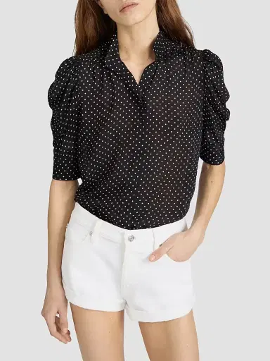 FRAME Women's The Gillian Pin Dot Silk Blouse - Black Multi | Thumbnail 3